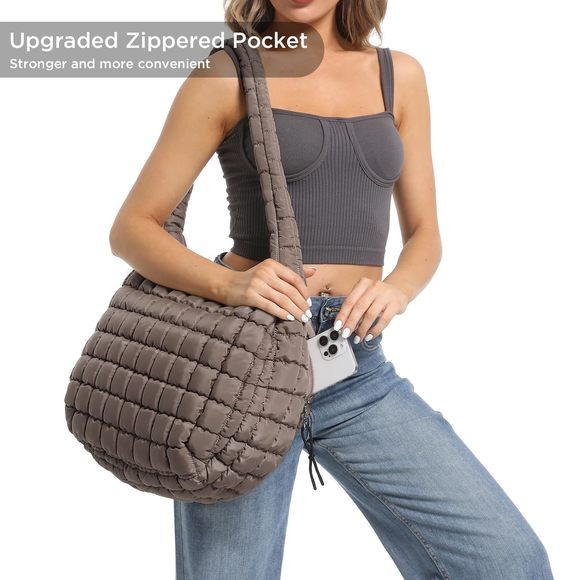 Puffer Tote Bag Large Quilted Tote Bag Quilted Carryall Bag Soft UwU - Picture 3 of 7